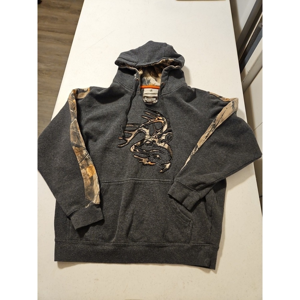 Legendary‎ Whitetail Hoodie Mens L Gray Sweatshirt Camo Deer Hunting Y2K (A1157)